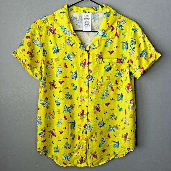 Disney Toy Story Summer Splash Vacation Hawaiin Button Down Shirt Women Small - Picture 1 of 4
